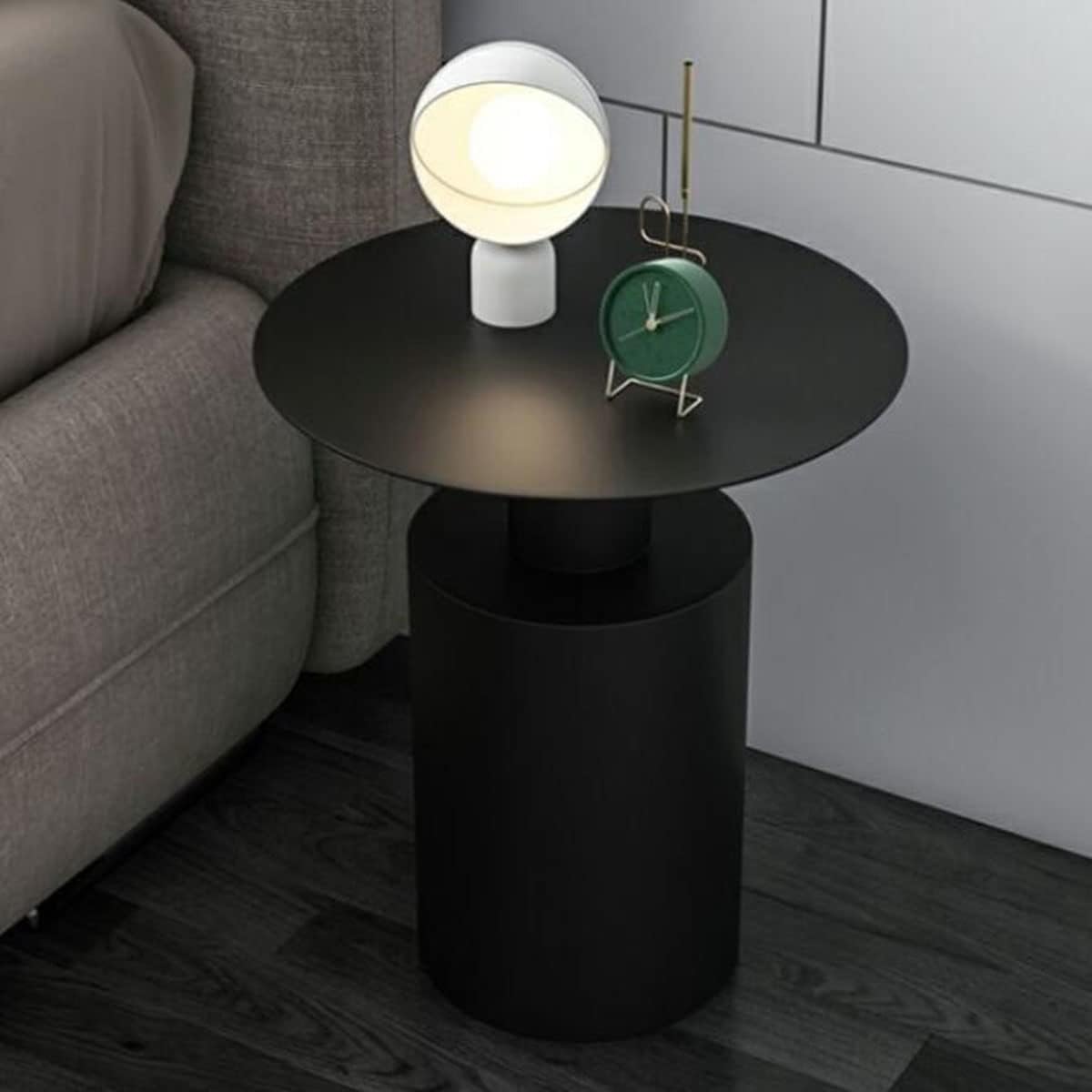 Mesa de Centro Mesa auxiliar redonda moderna minimalista pequeña mesita de noche con soporte cilíndrico mesa de noche de hierro con parte superior