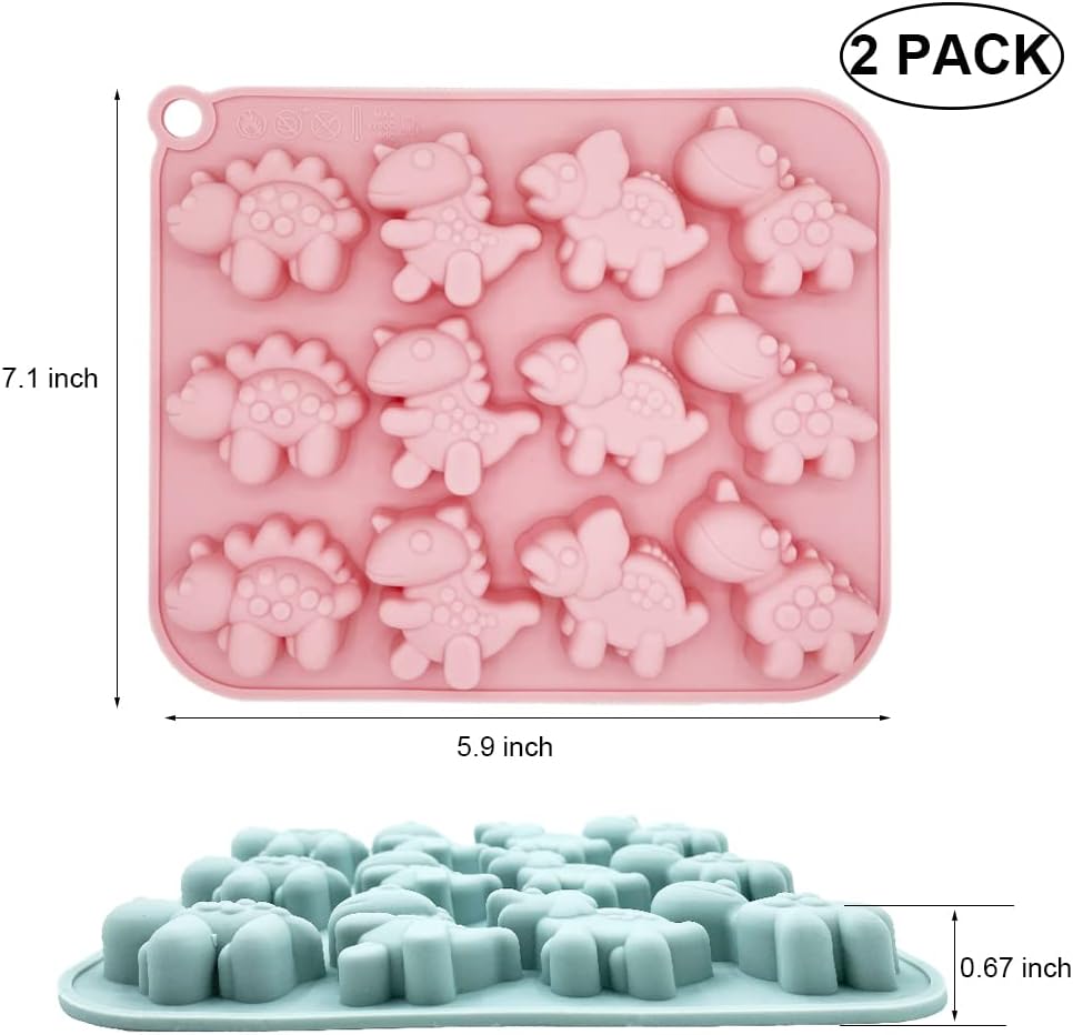 Paquete de 2 moldes de silicona de dinosaurio con 12 cavidades 3D con temática de dinosaurios para hornear, herramienta de horneado para pastel de