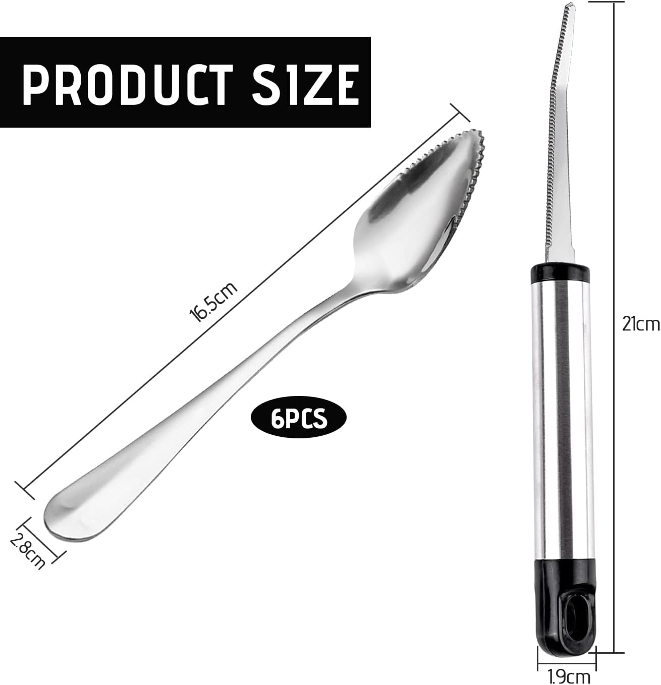 WXJ13 7 cucharas de pomelo y cuchillo de toronja, cuchara de postre de toronja de acero inoxidable, utensilios de toronja dentada, herramientas para