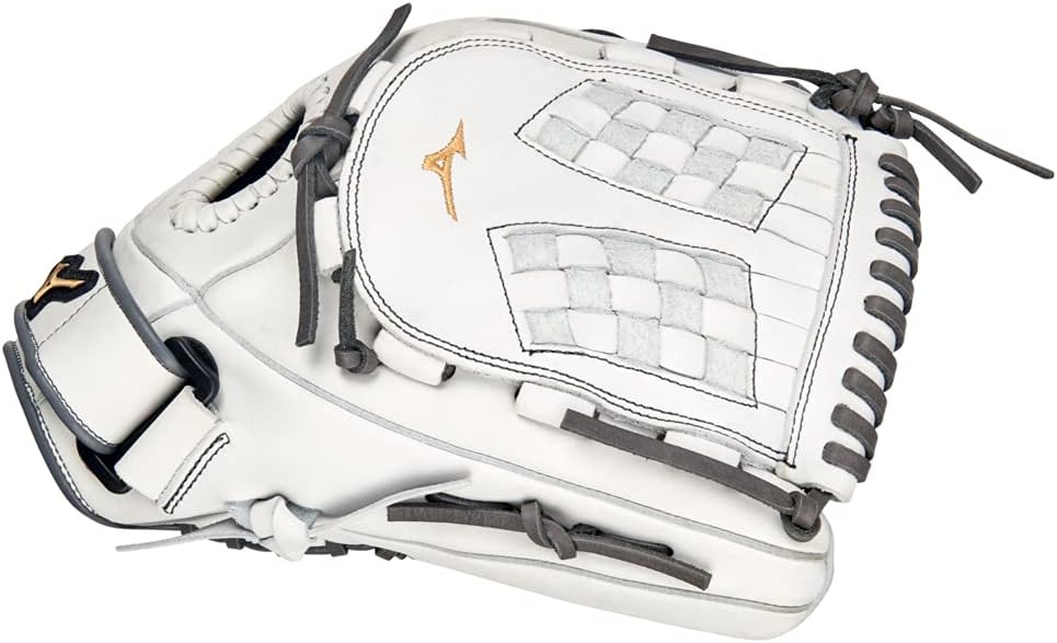Mizuno GMVP1250PF4W MVP Prime Fastpitch – Guante de sóftbol de 12.5 pulgadas, Trident Web, lanzamiento a mano derecha, blanco-gris