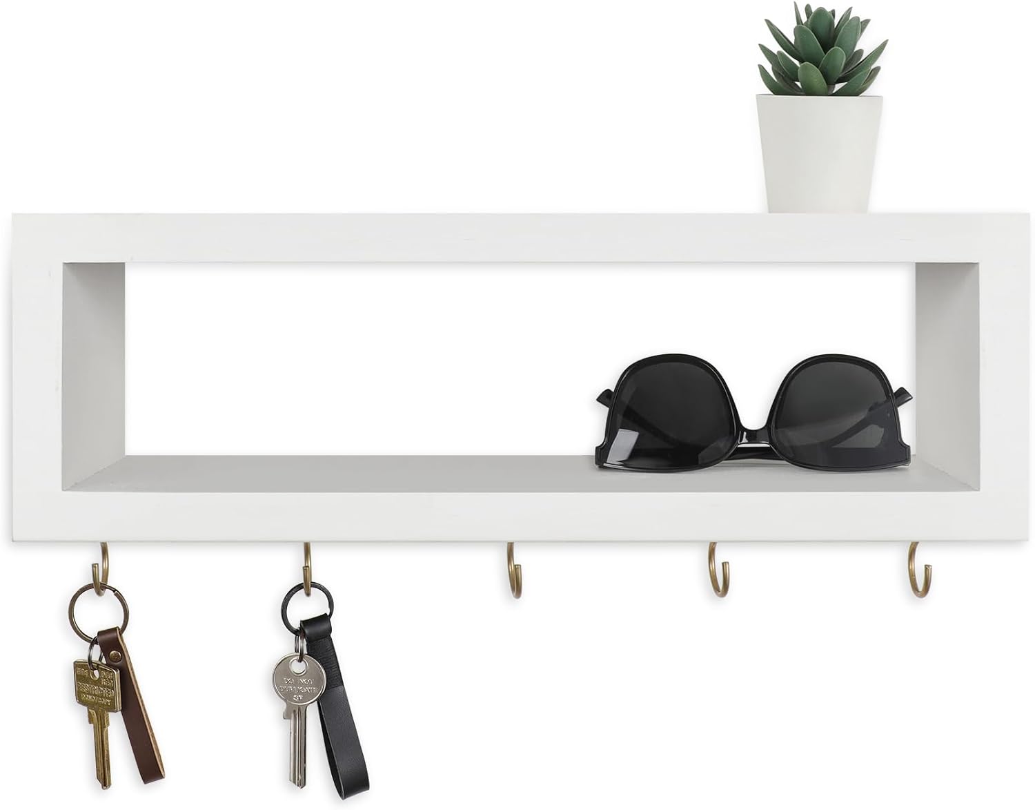 Estante de pared con ganchos  Soporte decorativo para llaves y cartera para pared para gafas de sol, correas, bufandas y cordones  15.7 x 5.1 x 2.9