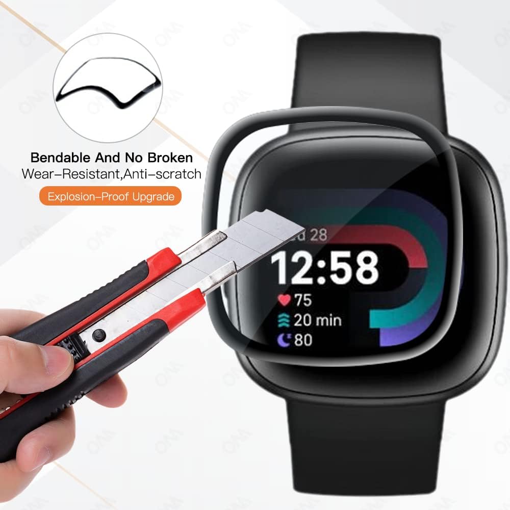 Paquete de 3 Protector de pantalla compatible con Fitbit Sense 2  Versa 4, protector de pantalla suave de PET curvado 3D de cobertura completa para