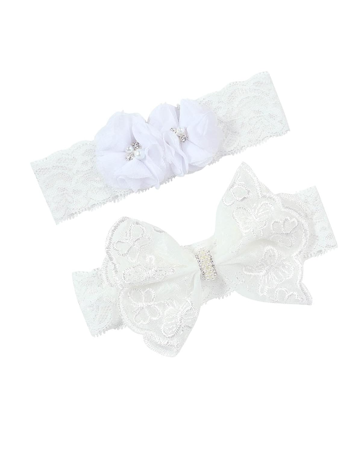 Bautismo Bautizo Diademas Bebé Niñas Flor Encaje Cabello Mano Blanco Lazo BBG11 (Juego E)