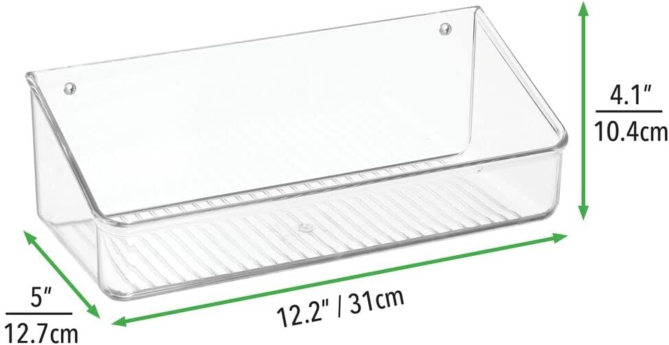 mDesign Bandeja organizadora de almacenamiento de plástico para el hogar con cinta autoadhesiva, estante colgante para paredespuertas en la entrada,