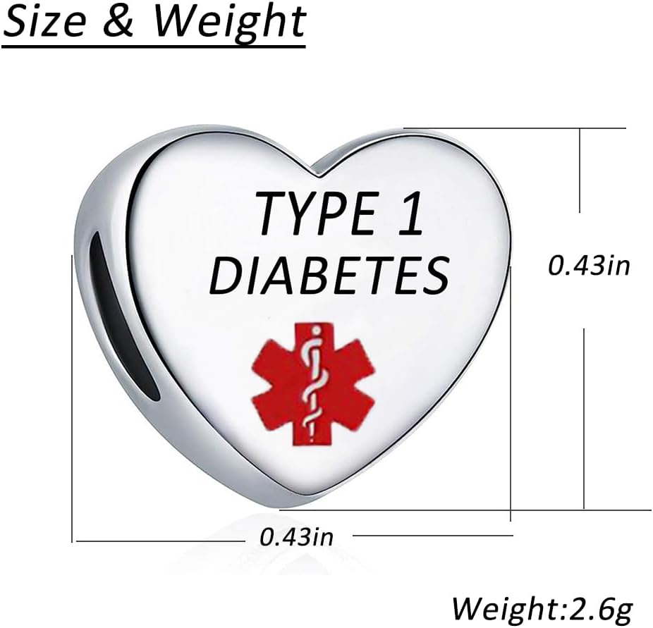 Dijes de alerta médica tipo 2 para diabetes, primeros auxilios de emergencia, grabados con láser, cuentas de alerta de salud para pulseras Pandora