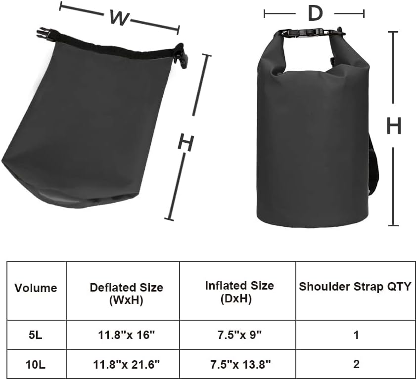 Forbidden Road – Bolsa impermeable, disponible en 2 L, 5 L, 10 L, 15 L y 20 L, incluye correas ajustables de hombro para kayak, lancha, campamento