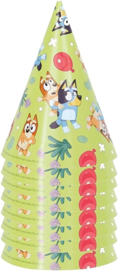 Unique El paquete de suministros para fiesta de cumpleaños de Bluey incluye 24 sombreros de fiesta y 1 hoja de calcomanías de dinosaurio