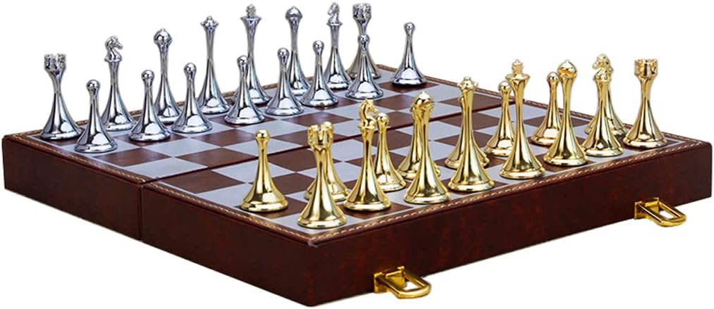 Juego de ajedrez, juego de ajedrez de viaje magnético, juego de ajedrez de lujo de metal grande de lujo de aleación retro juego de mesa para