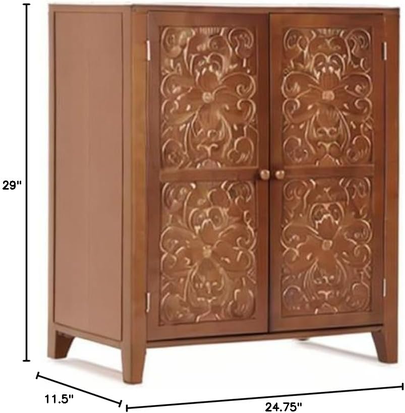 The Lakeside Collection Gabinete de almacenamiento tallado – Muebles de entrada estilo vintage deco – nogal