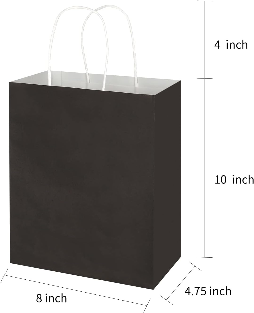 Paquete de 100 bolsas de papel kraft negras medianas de 8 x 4.75 x 10 pulgadas con asas a granel, bolsas de papel de estraza de Toovip para regalo,