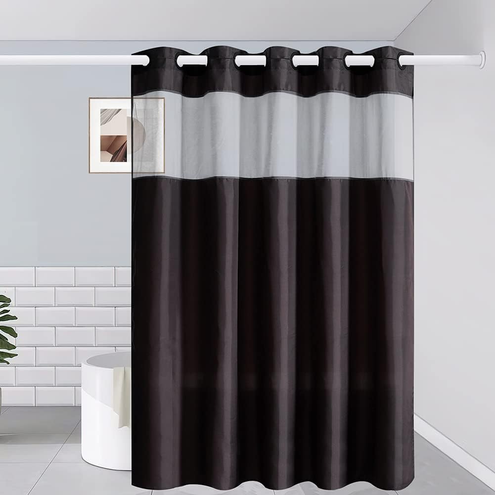 Cortina de ducha extra larga sin gancho, 84 pulgadas de largo, cortinas de ducha lavables de tela de poliéster para baño con ventana transparente,