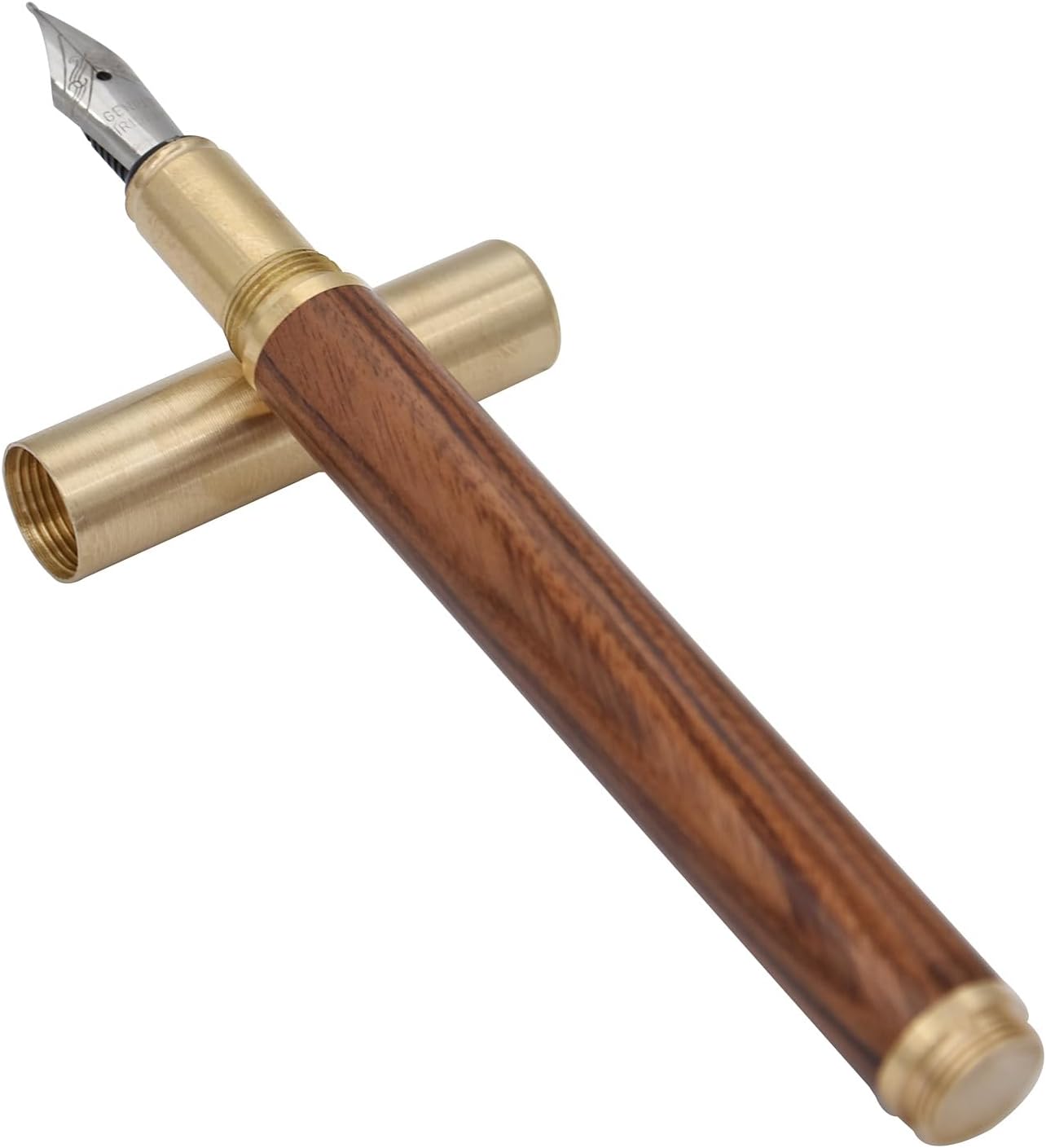 Pluma estilográfica de madera hecha a mano de latón con párrafo corto (4.528 in) de bolsillo, bolígrafo de viaje de negocios, pluma de caligrafía