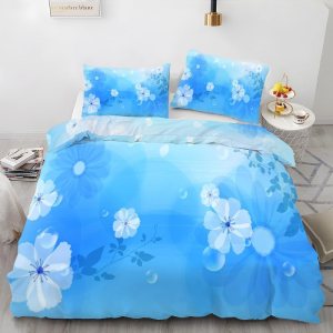 Juego de funda de edredón tamaño King con estampado floral azul claro, funda de edredón de microfibra suave y 2 fundas de almohada de 20 x 36 Juego de funda de edredón tamaño King con estampado floral azul claro, funda de edredón de microfibra suave y 2 fundas de almohada de 20 x 36