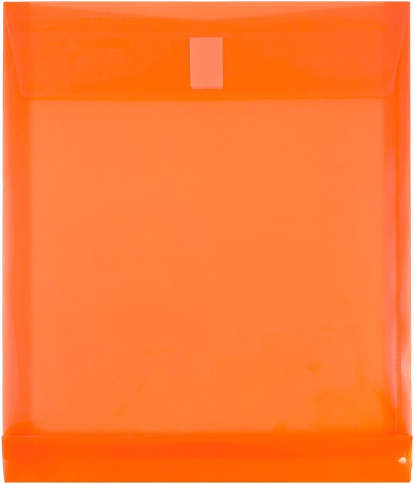 JAM PAPER Sobres de expansión de plástico con cierre de gancho y bucle, extremo abierto, 9 34 x 11 34 con expansión de 1 pulgada, naranja, paquete