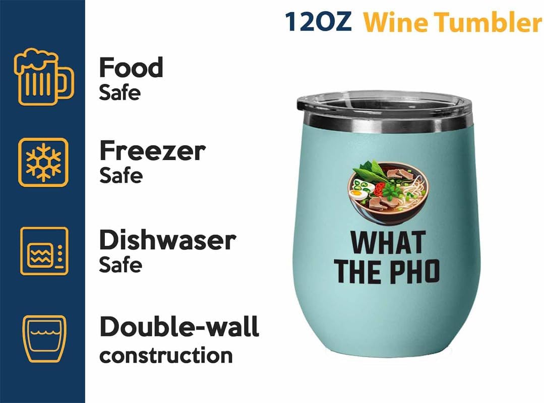 Ramen Lover Teal Edition Vaso de vino de 12 onzas  What the pho  Food Lovers pollo, calabaza, vegano, despensa, fideos picantes
