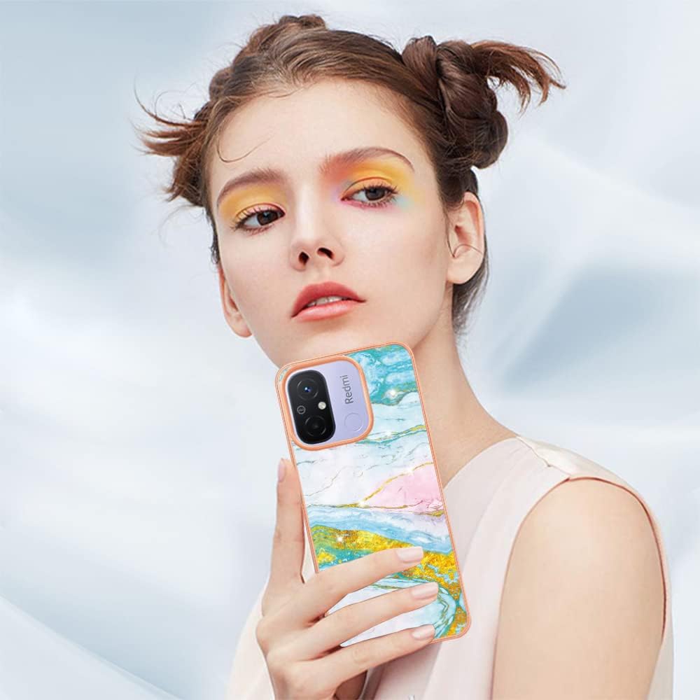 Funda para teléfono Xiaomi Redmi 12C 11A 4G, TPU suave + patrón de mármol IMD Diseño delgado Cámara mejorada y protección de pantalla para niñas y
