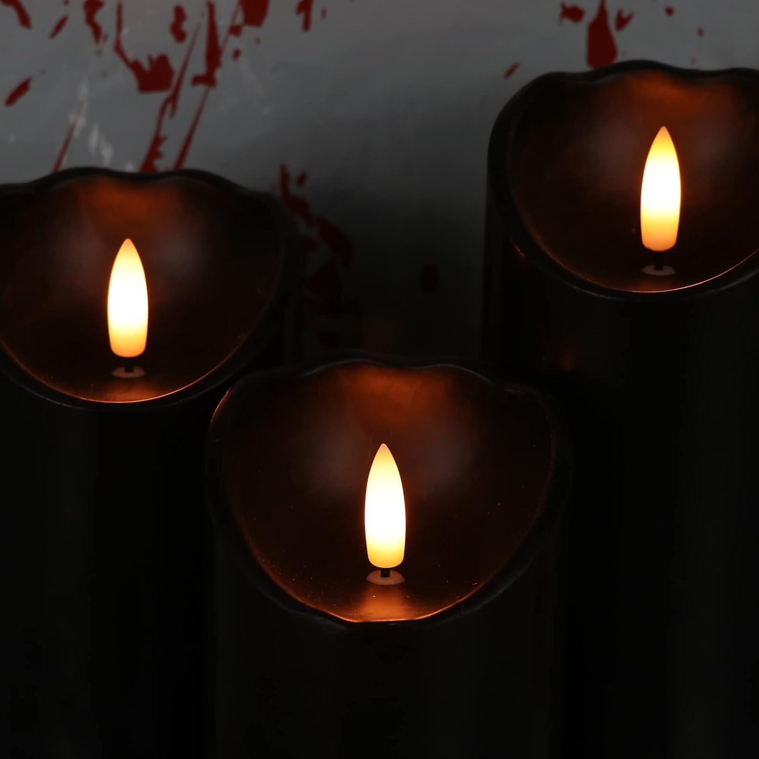 Eldnacele Velas parpadeantes sin llama de cera negra con temporizador de 6 horas, mecha 3D realista, funciona con pilas, juego de 3 velas LED para