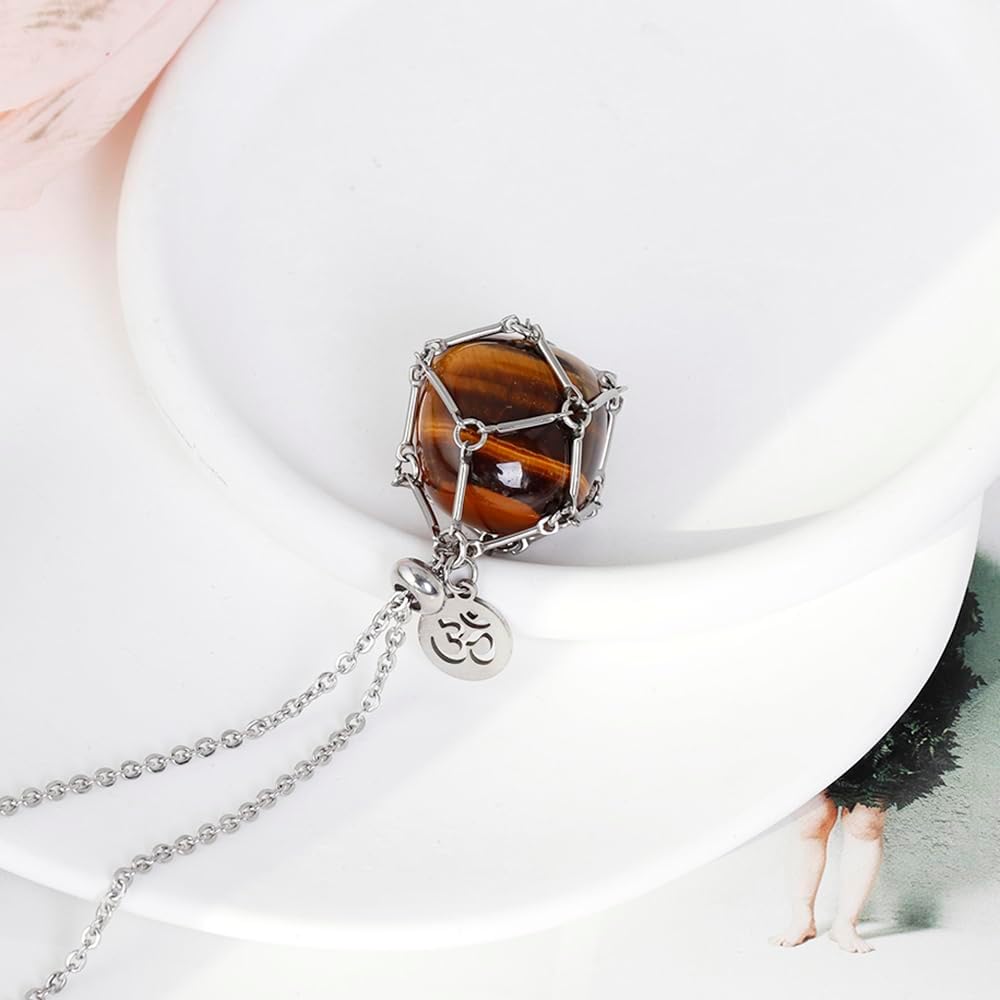 Da Piao Liang Collar con soporte de cristal curativo, jaula de acero inoxidable para piedras, joyería de yoga y meditación, cadena ajustable de 25.6
