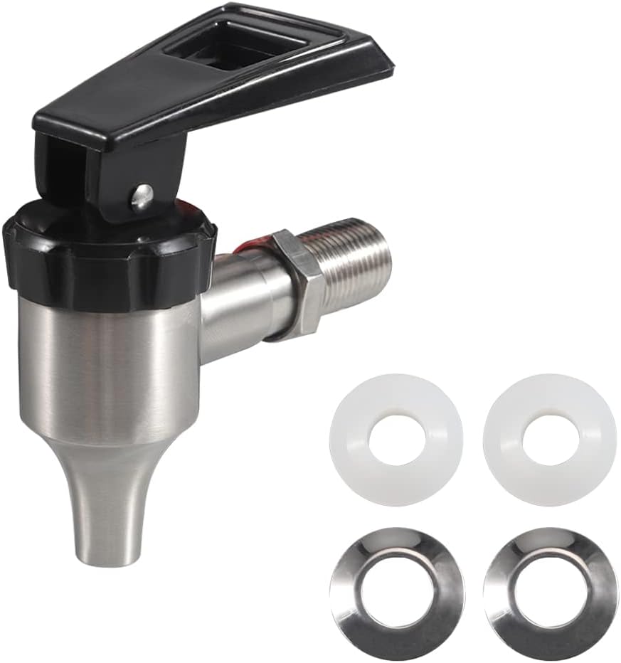Dispensador de bebidas de cerveza de acero inoxidable, grifo de espita de repuesto, mango negro para jarra de café, jugo, agua fría y caliente,