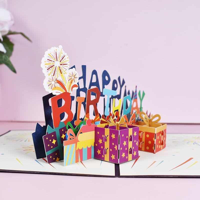 TESHUDI Tarjeta creativa 3D desplegable de feliz cumpleaños, tarjeta de cumpleaños con sobre, regalo de cumpleaños perfecto para mujeres, hombres,