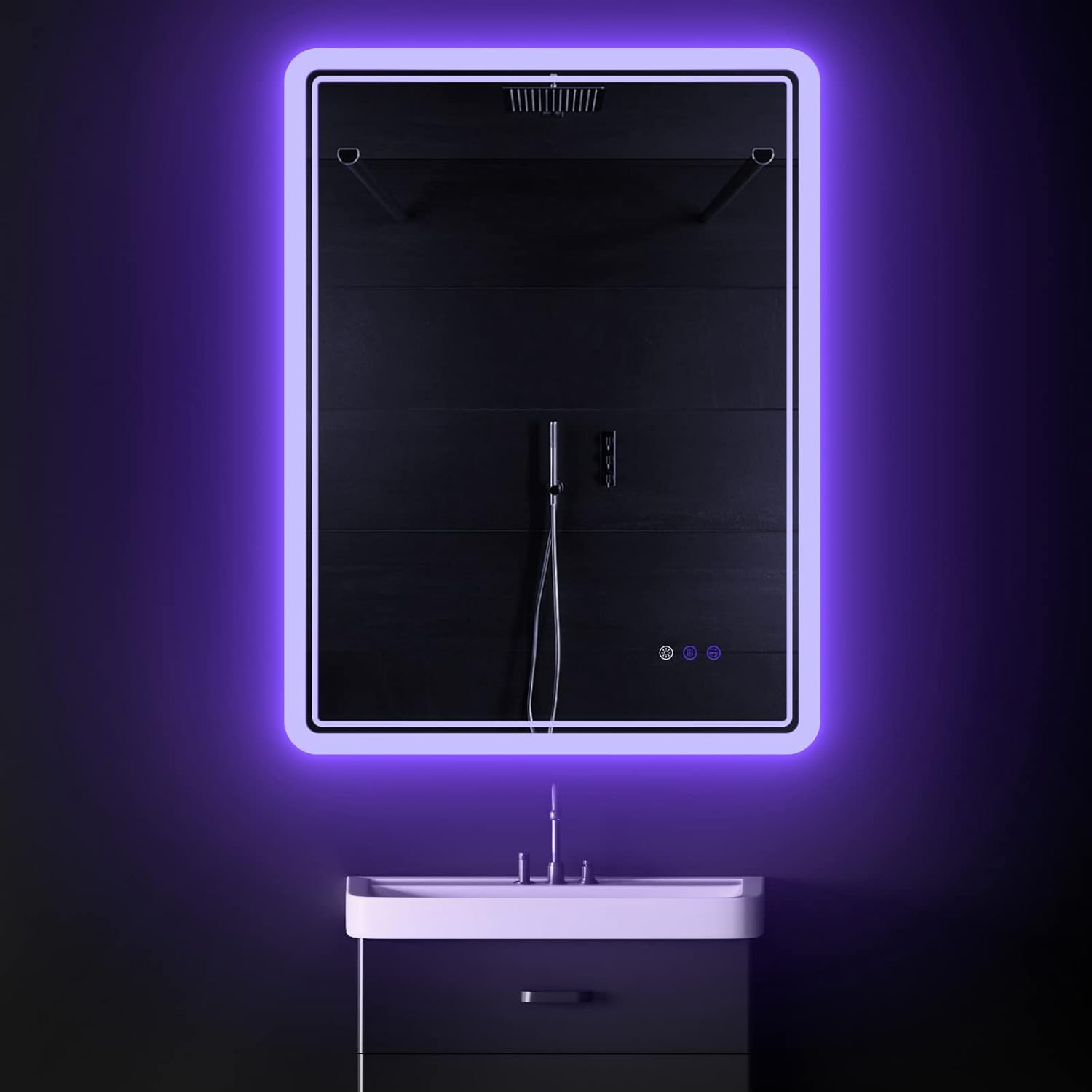 CFYLO Espejo retroiluminado LED de 24 x 32 pulgadas, espejo de baño con luces, espejo LED para baño, atmósfera azul retroiluminada LED, espejo de