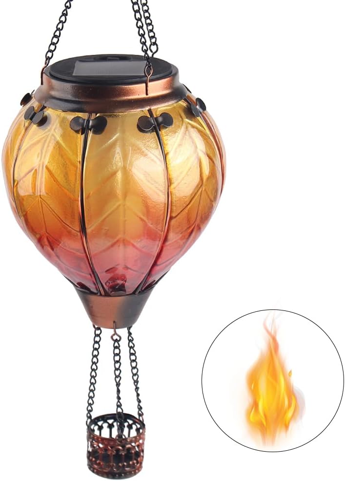Farol solar de globo de aire caliente con llama parpadeante para colgar, faroles solares para exteriores, impermeables, faroles decorativos para