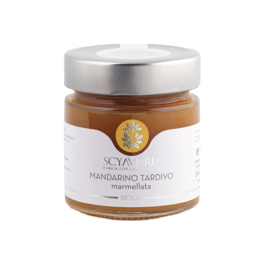 Scyavuru Mermelada siciliana de mandarina tardía  Más del 65% de fruta real  Importada de Italia  8.8 onzas (8.82oz) (paquete de 2)