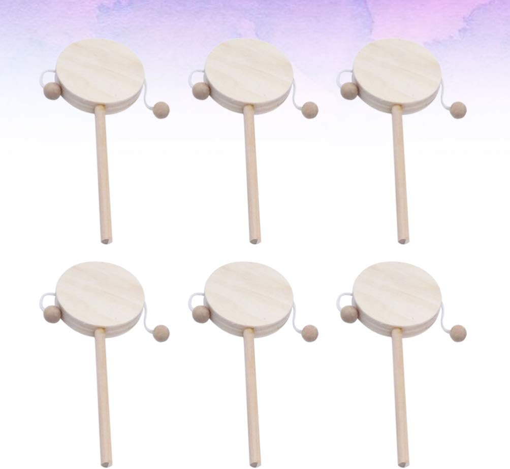 EXCEART Juguete para bebé, 6 piezas de sonajero musical de madera, sin terminar, tambor de madera, esquina redonda, artesanía, tambor de agitación,