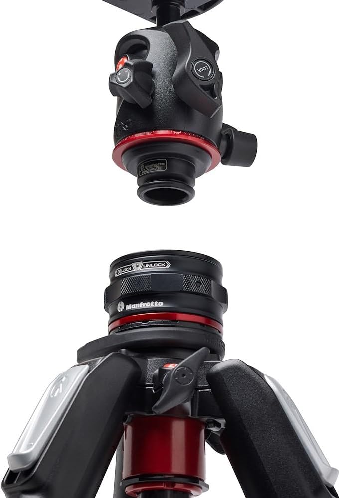 Manfrotto Kit de trípode de carbono de 4 secciones, trípode para cámara con cabezal de bola con sistema de liberación rápida de movimiento, kit de