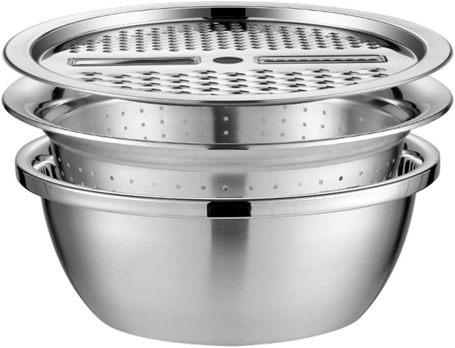 Cuenco de lavado de granos 3 en 1 de acero inoxidable, cesta de drenaje de frutas y verduras, cortador de verduras, cesta de filtro de agua, cuenco