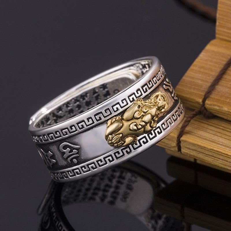 Feng Shiu Ring Anillo Mantra Good Luck Fortune Wealth Protection Efficacious Rings for Men & Women, Adjustable Ring (Pi-XIU X)