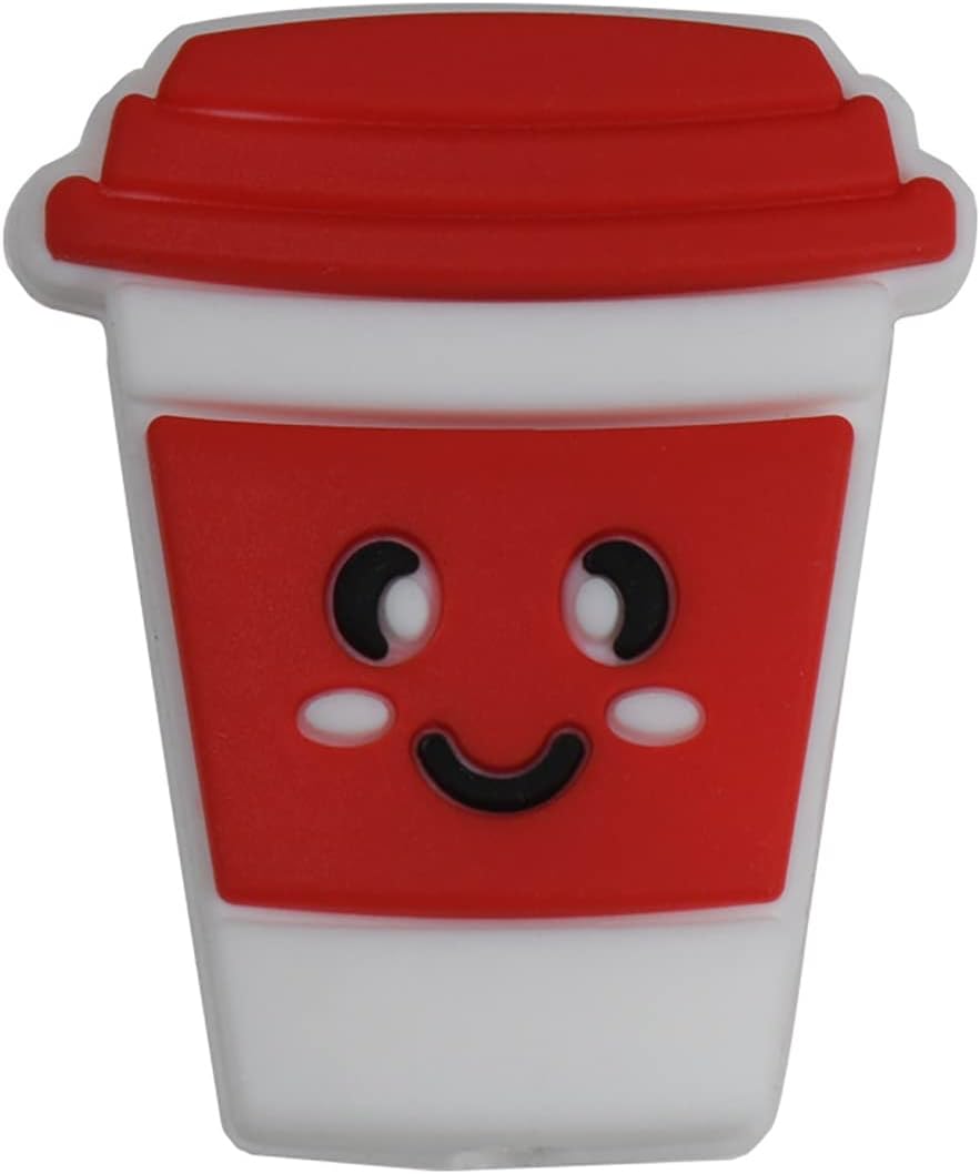 18 cuentas de taza de café de dibujos animados, cuentas de impresión de silicona, cuentas planas de forma colorida, cuentas espaciadoras de silicona