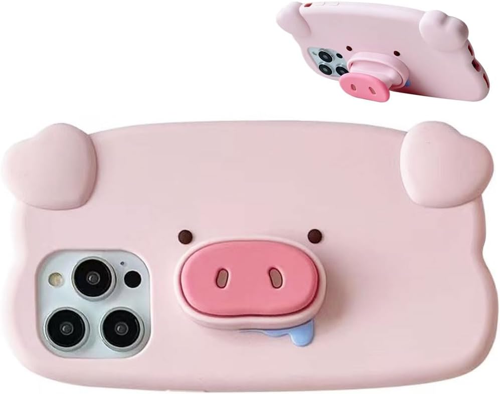 Bonici Funda de teléfono para niñas y mujeres, creativa, súper divertida, multifunción, elástica, con soporte de nariz de cerdo rosa, funda de