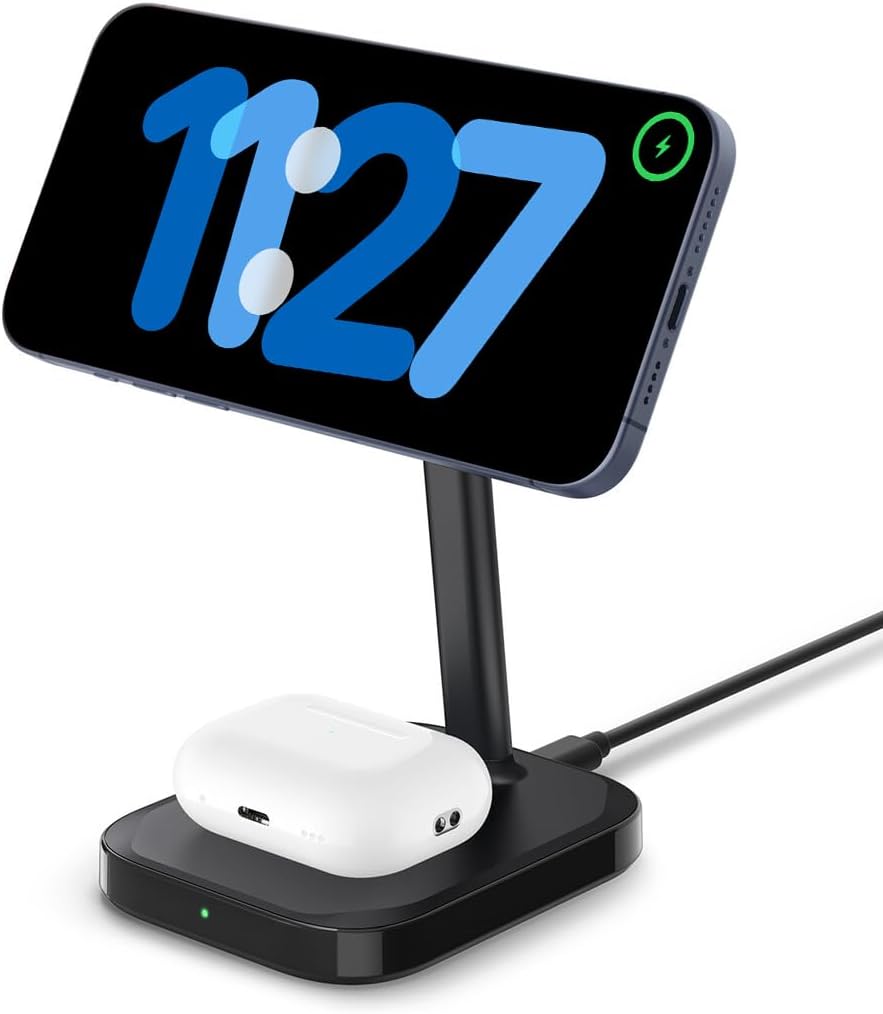 Spigen ArcField (MagFit) para MagSafe 2 en 1 Soporte de carga inalámbrico magnético dual cargador inalámbrico rápido para iPhone 15 Pro Max Plus 14