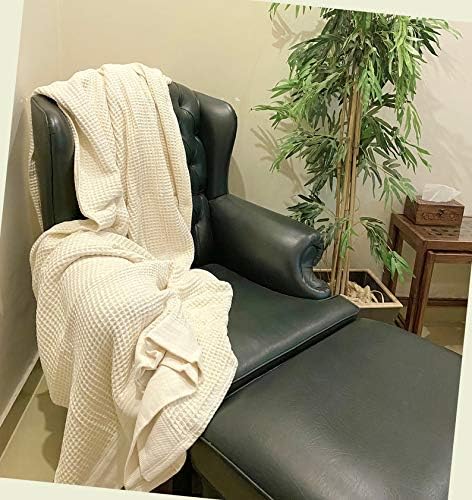 Mantas 100% algodón tamaño Queen para cama  Marfil 405GSM tejido de gofre, suave y ligera, térmica, tamaño Queen, 90 x 90 pulgadas