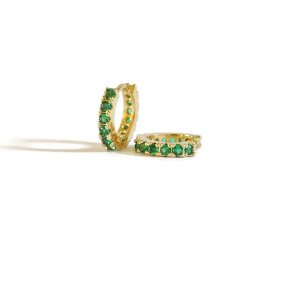 Sterling Silver Emerald Cubic Zirconia Paved Huggie Hoop Earrings Nickel Free Lead Free Made In USA (8mm Inner Diameter, Real 18K Gold Plated) Sterling Silver Emerald Cubic Zirconia Paved Huggie Hoop Earrings Nickel Free Lead Free Made In USA (8mm Inner Diameter, Real 18K Gold Plated)