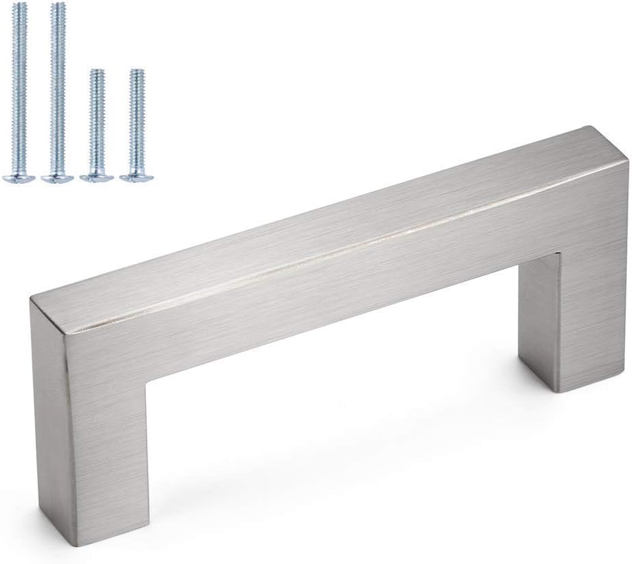 Homdiy – Tiradores cuadrados de níquel cepillado para gabinetes de cocina tiradores modernos de acero inoxidable para cajones, modelo HDJ12SN