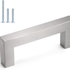 Homdiy – Tiradores cuadrados de níquel cepillado para gabinetes de cocina tiradores modernos de acero inoxidable para cajones, modelo HDJ12SN Homdiy – Tiradores cuadrados de níquel cepillado para gabinetes de cocina tiradores modernos de acero inoxidable para cajones, modelo HDJ12SN