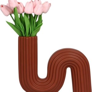 Homaisson Jarrón de cerámica en forma de S, moderno jarrón minimalista a rayas para decoración del hogar, jarrón decorativo para centro de mesa, Homaisson Jarrón de cerámica en forma de S, moderno jarrón minimalista a rayas para decoración del hogar, jarrón decorativo para centro de mesa,