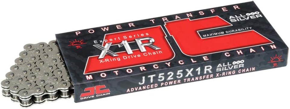 JT Chain JTC525X1R3NN110RL (serie 525) Cadena de níquel 110 eslabones de anillo en X resistente con enlace de conexión