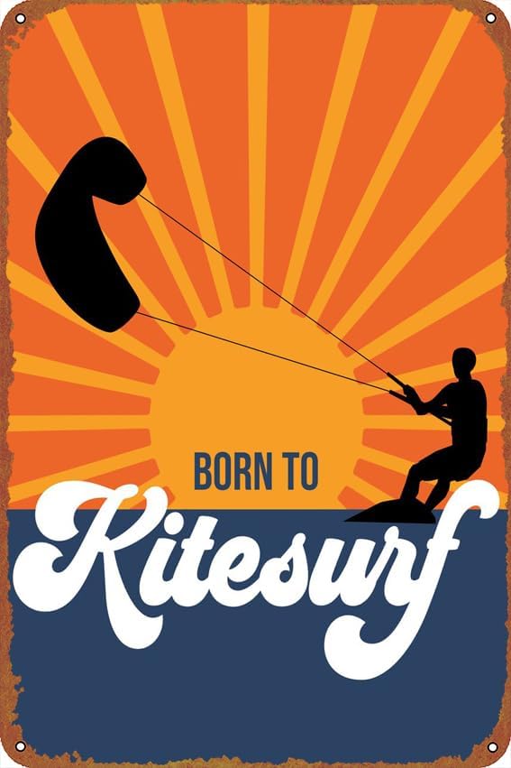 Born to Kitesurf – Cartel de metal para decoración de pared, estilo retro, 8 x 12 pulgadas