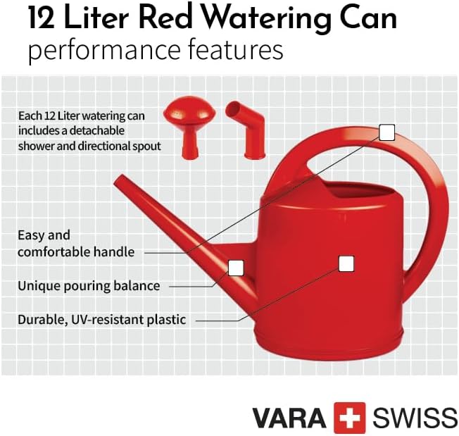 Consolidated Plastics Regadera suiza duradera con protección UV, mango ergonómico para jardinería interiorexterior, fabricado en Suiza (12 litros,