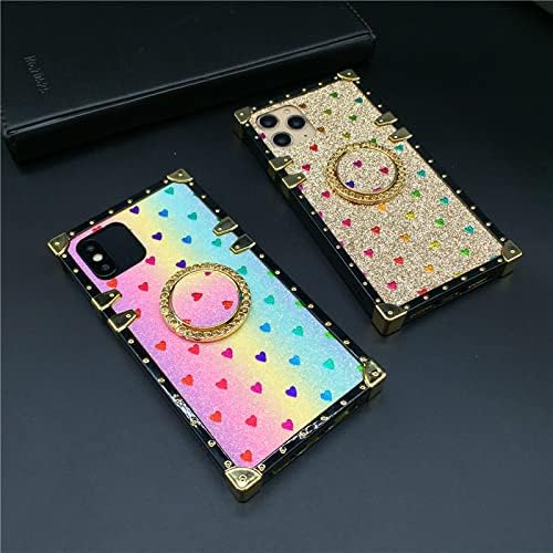 K61 – Funda para LG K61, diseño cuadrado, diseño lindo con purpurina y corazón, suave, con anillo de diamante, color blanco