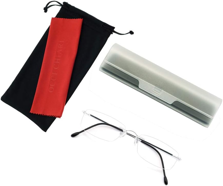 OCCI CHIARI Gafas de lectura 2.5 para mujeres y hombres, lector de moda con bisagra de resorte de metal sin marco de titanio 1.0 1.5 2.0 2.5 3.0 3.5