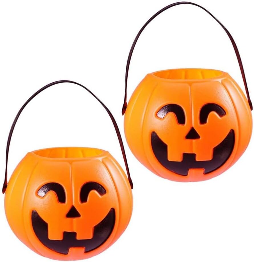 Abaodam Cubo de calabaza de Halloween portátil para dulce o truco, cubo de almacenamiento de caramelos Jack O Lantern, cubo de plástico para dulces