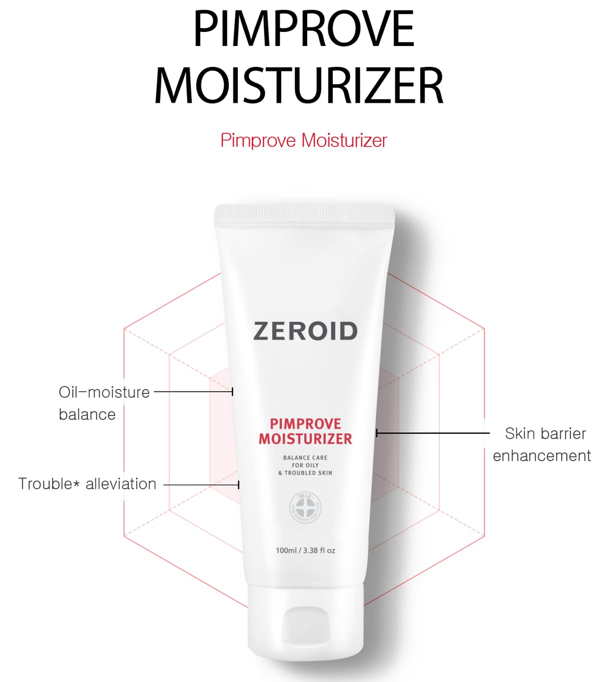 ZEROID Pimprove Hidratante coreano Dermocosmético  Ácido hialurónico  Barrera cutánea  3.4 fl oz (3.38 fl oz.)