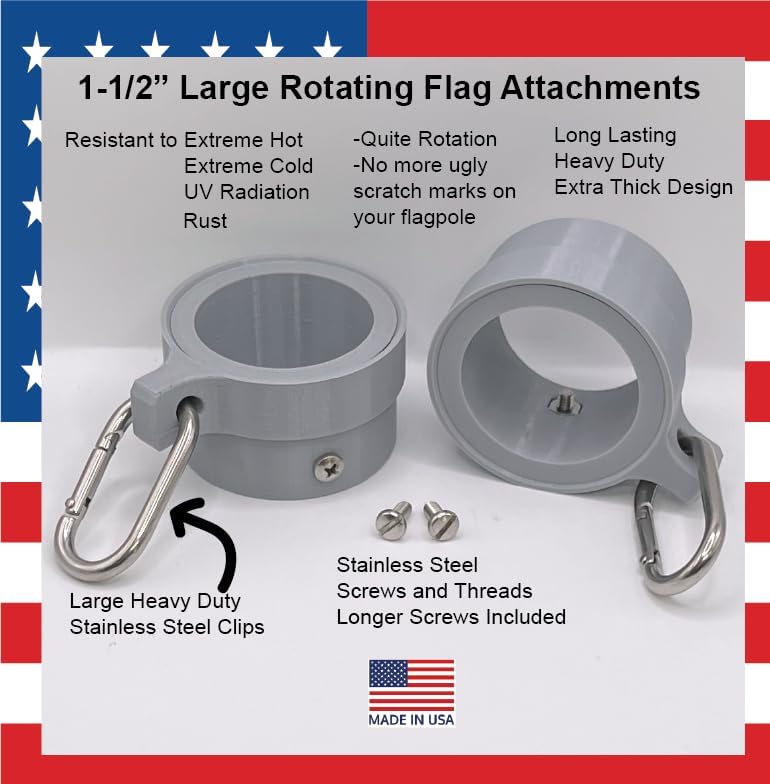 Anillos giratorios giratorios giratorios para asta de bandera de 1.5 pulgadas, clips de plástico anti enredo para enganche, fabricados en EE. UU