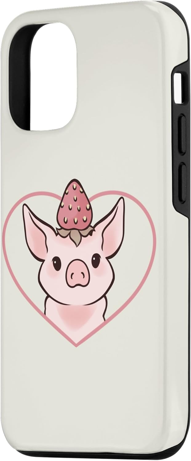 Funda para iPhone 13 Pro Cute Heart Swine Sow Strawberry Mini Cerdo