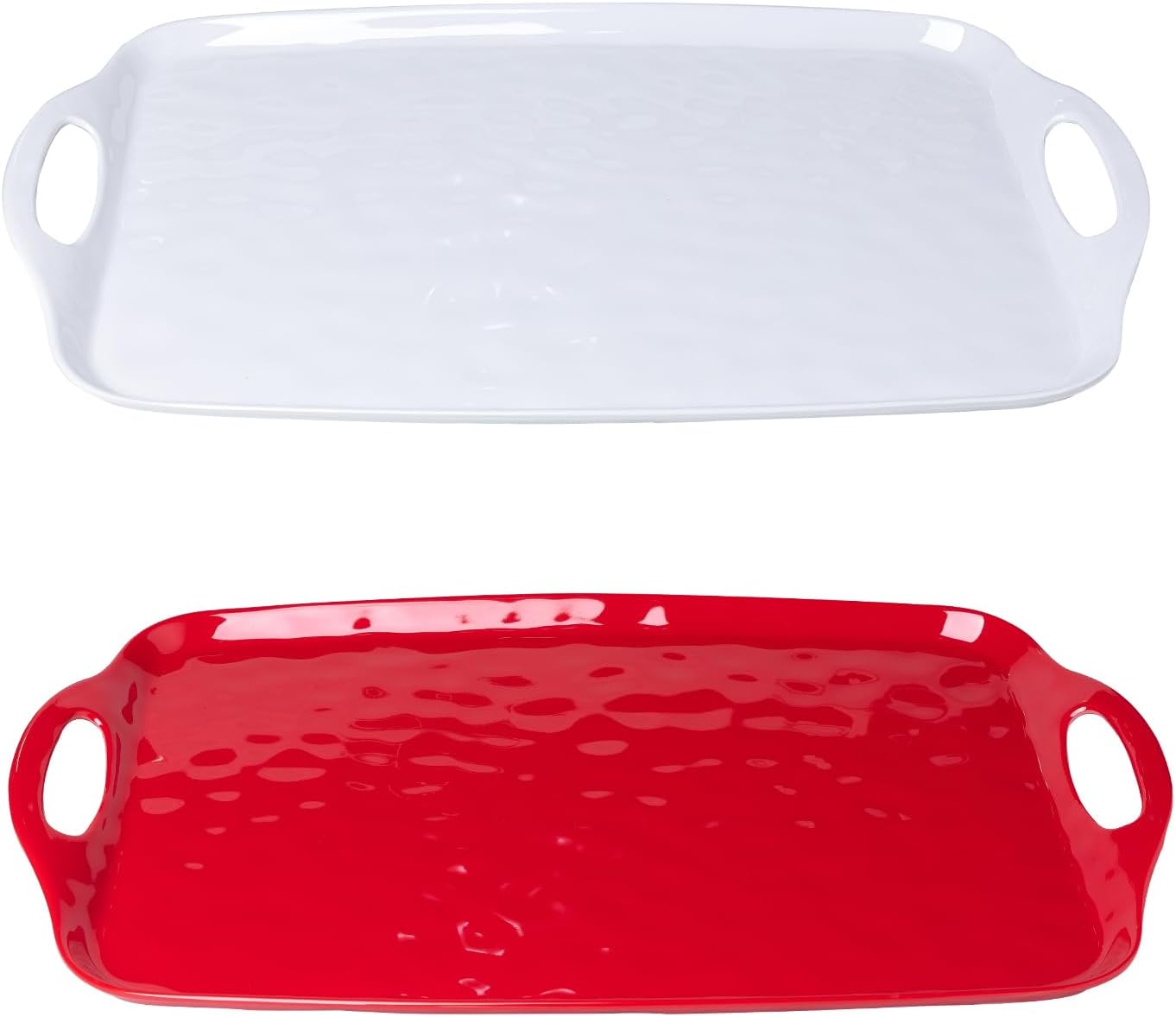 LEHAHA Juego de 2 bandejas para servir con asas, bandeja rectangular grande de melamina para servir, tamaño de 19 x 12 pulgadas, para