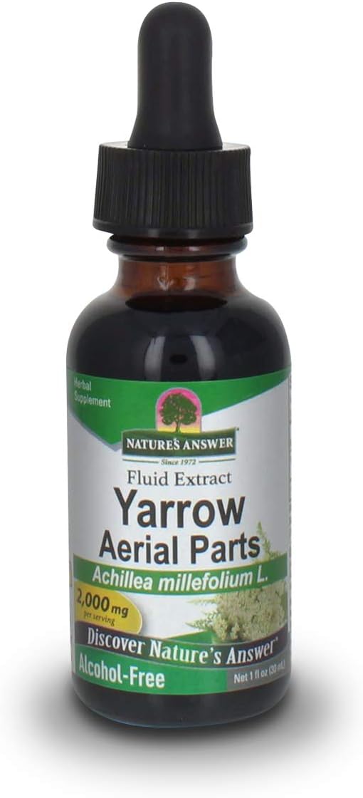 Nature’s Answer Yarrow Flowers – Extracto sin alcohol de 1 onza  Apoya el bienestar general  Sin gluten, sin OMG, 100% vegano, sin conservantes ni